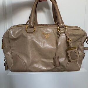 Prada Beige Leather Satchel with Gold Hardware